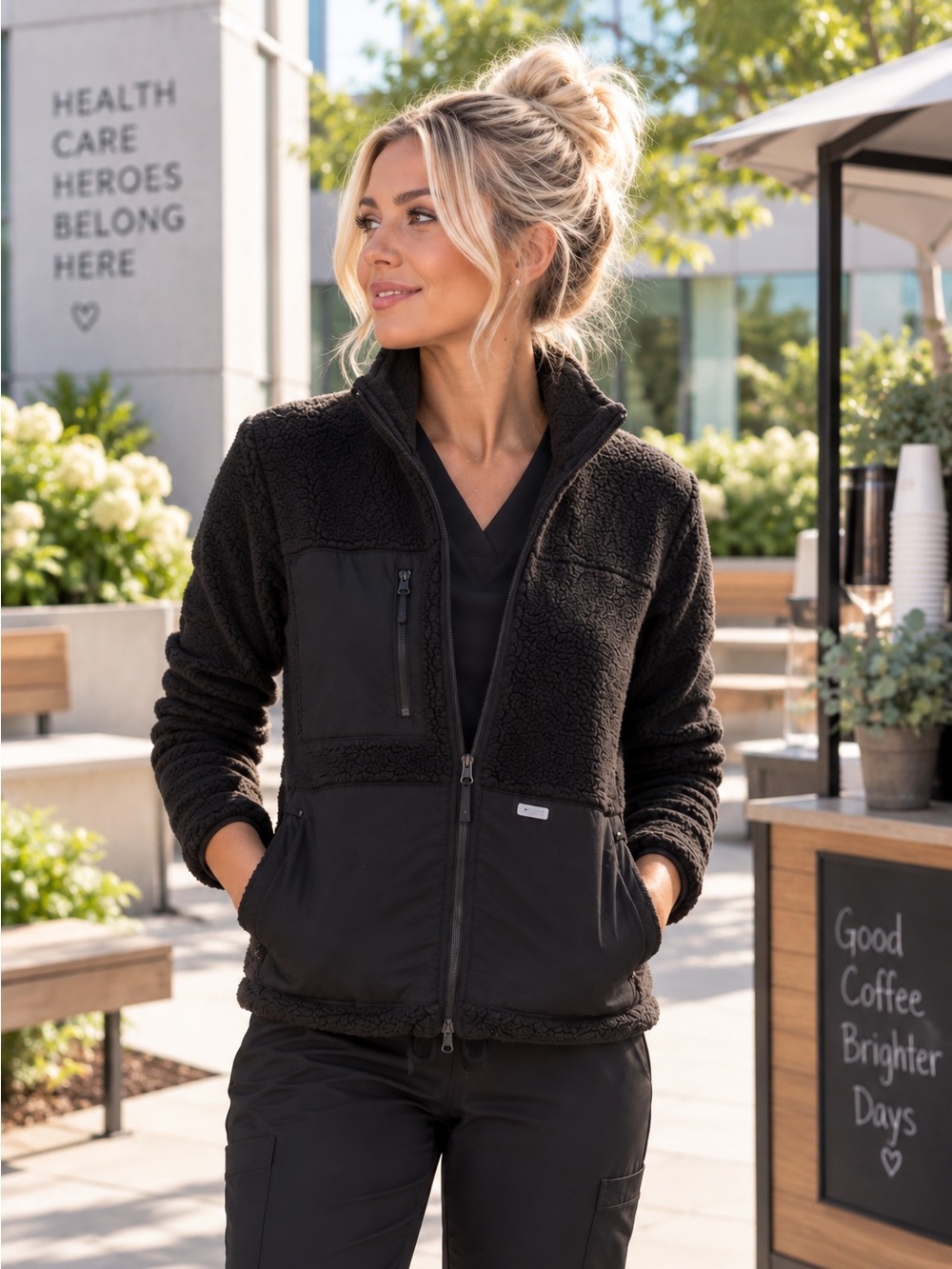 FIGS High-Pile Sherpa Fleece Jacket Black Size XS